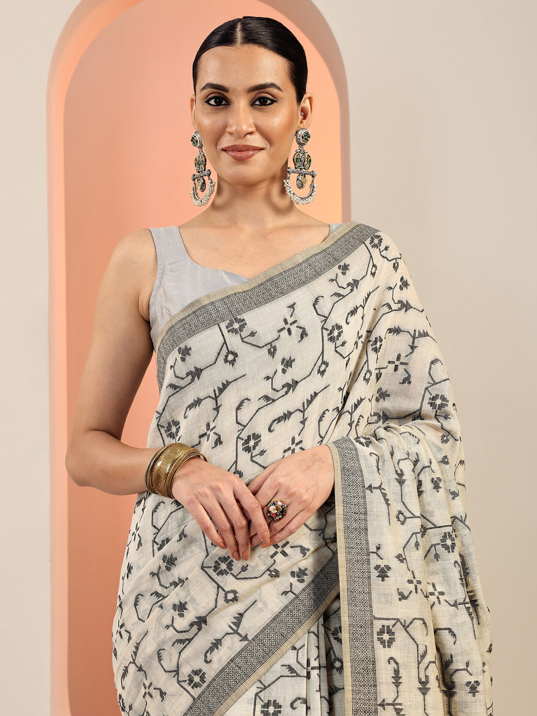  Green Woven Cotton Blend Saree With Unstitched Blouse Piece 