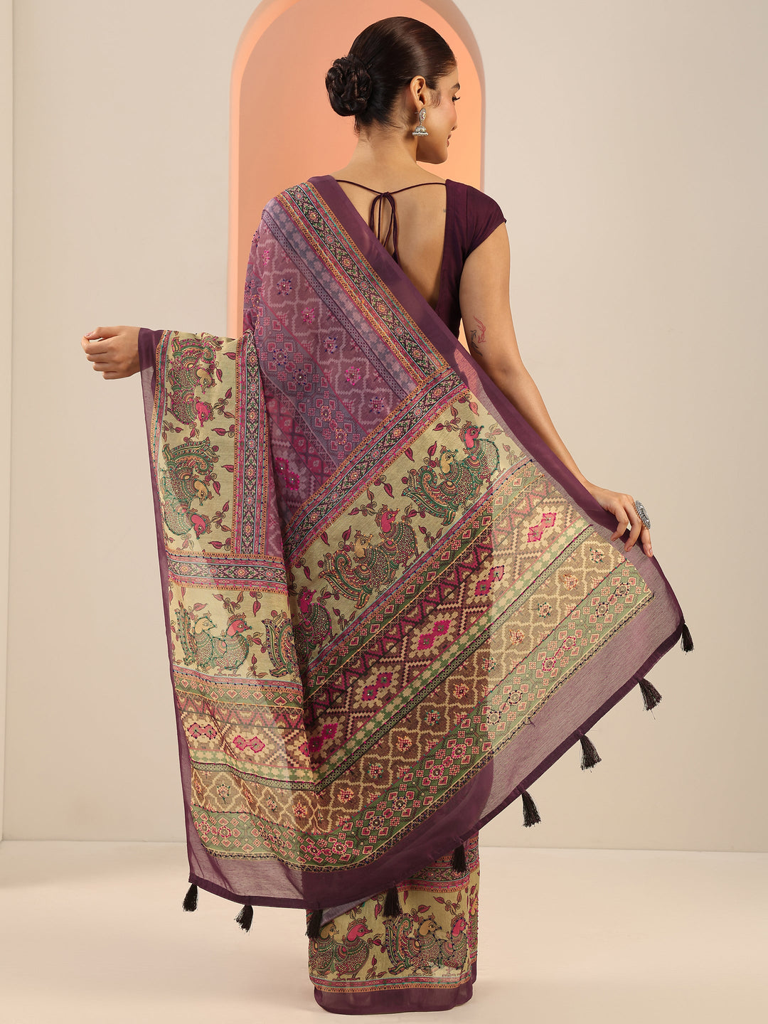  Lavender Printed Silk Saree With Unstitched Blouse Piece 