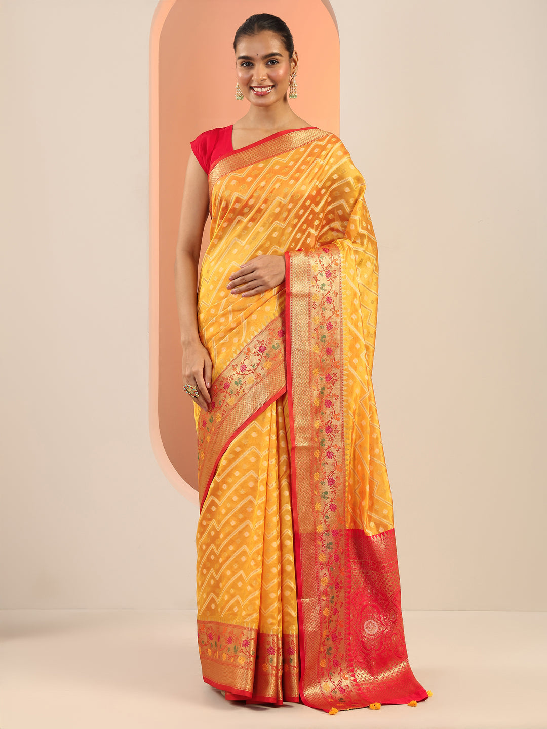  Yellow Woven Design Silk Saree With Unstitched Blouse Piece 