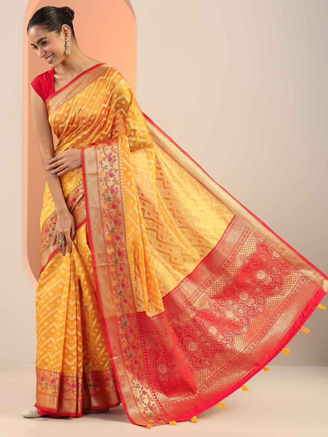  Yellow Woven Design Silk Saree With Unstitched Blouse Piece 