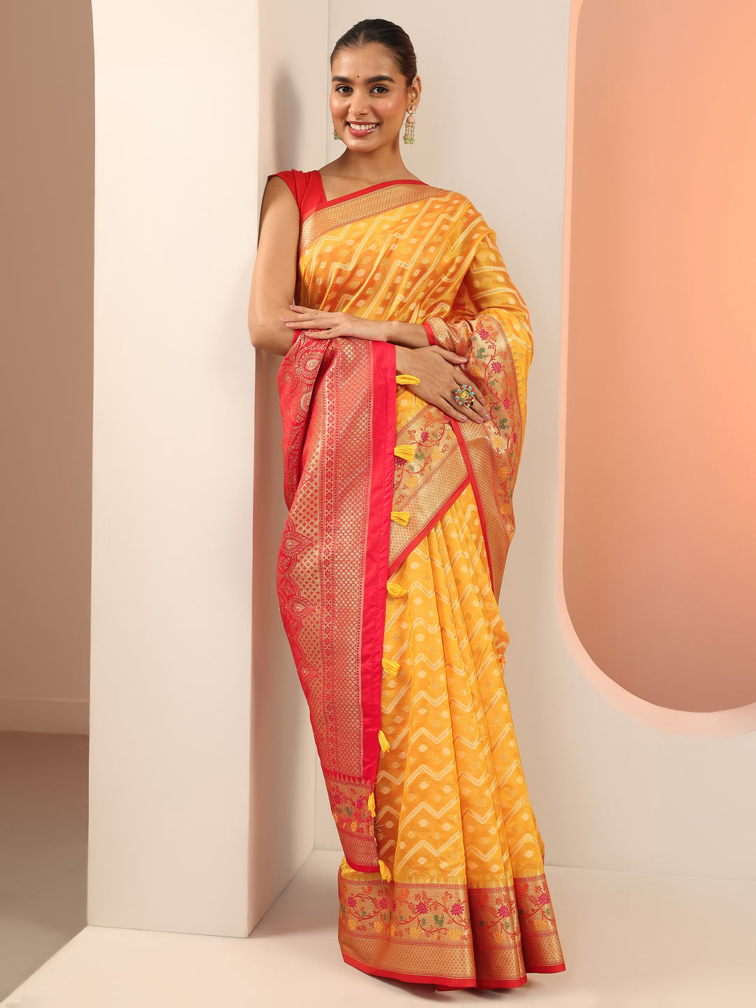  Yellow Woven Design Silk Saree With Unstitched Blouse Piece 