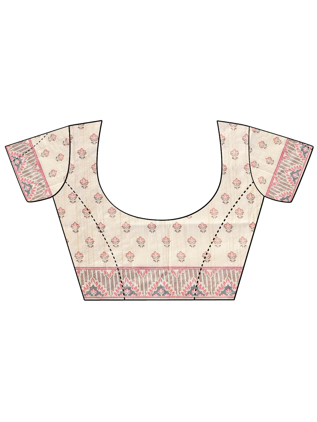 Off White Printed Silk Blend Saree With Unstitched Blouse Piece 