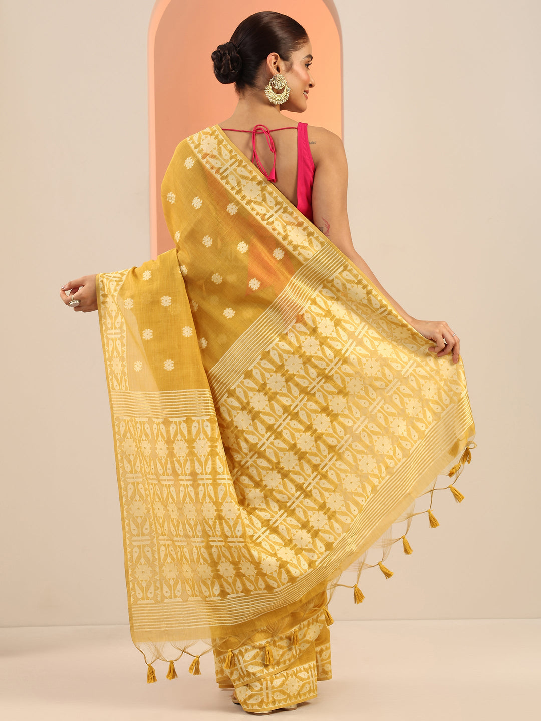  Mustard Woven Design Cotton Saree With Unstitched Blouse Piece 