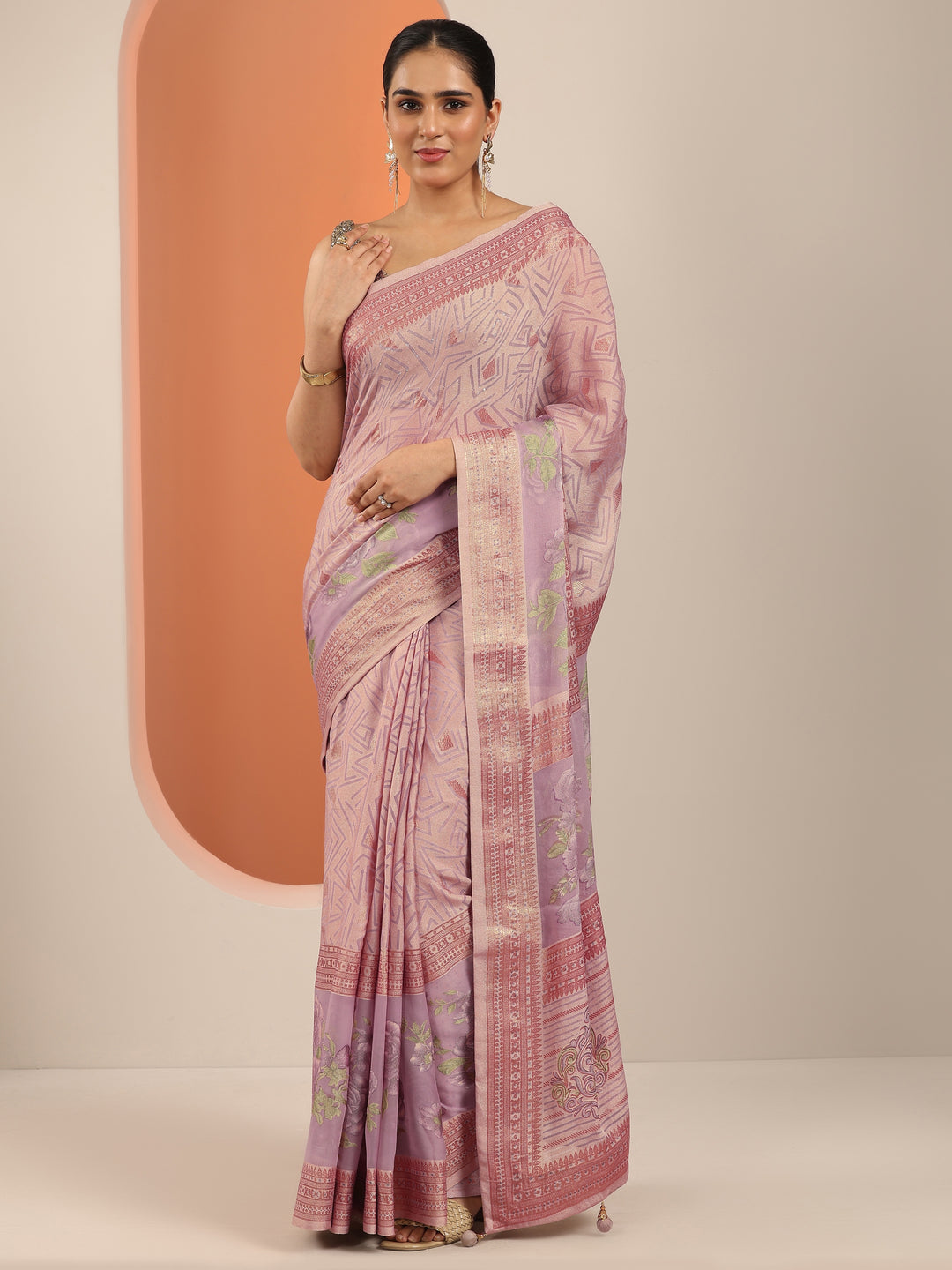  Mauve Printed Georgette Saree With Unstitched Blouse Piece 