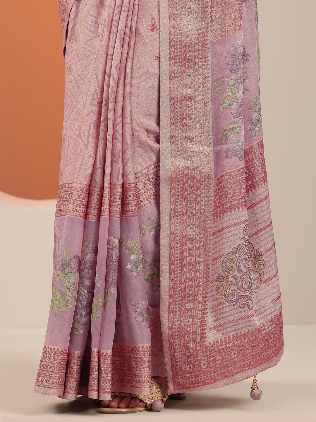  Mauve Printed Georgette Saree With Unstitched Blouse Piece 