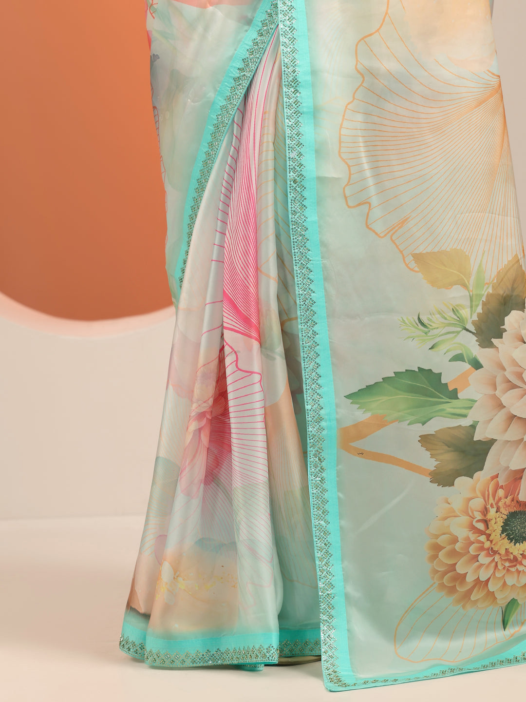  Multi Printed Organza Saree With Unstitched Blouse Piece 