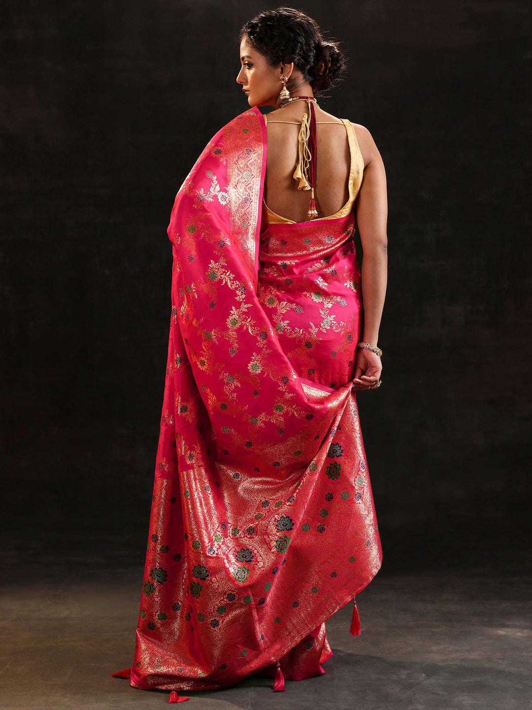  Pink Woven Design Silk Blend Saree With Unstitched Blouse Piece 