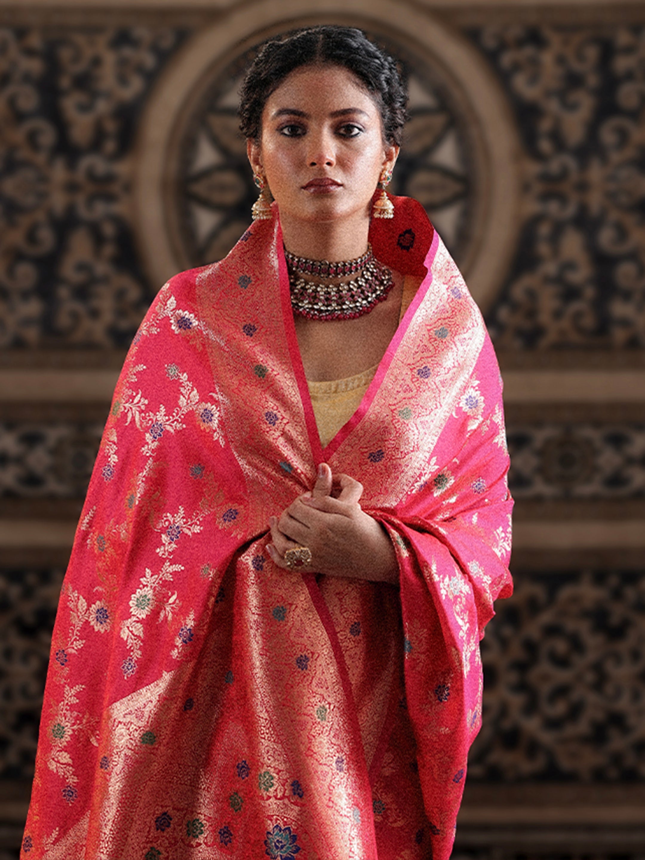 libas Pink Woven Design Silk Blend Saree With Unstitched Blouse Piece-picture-35