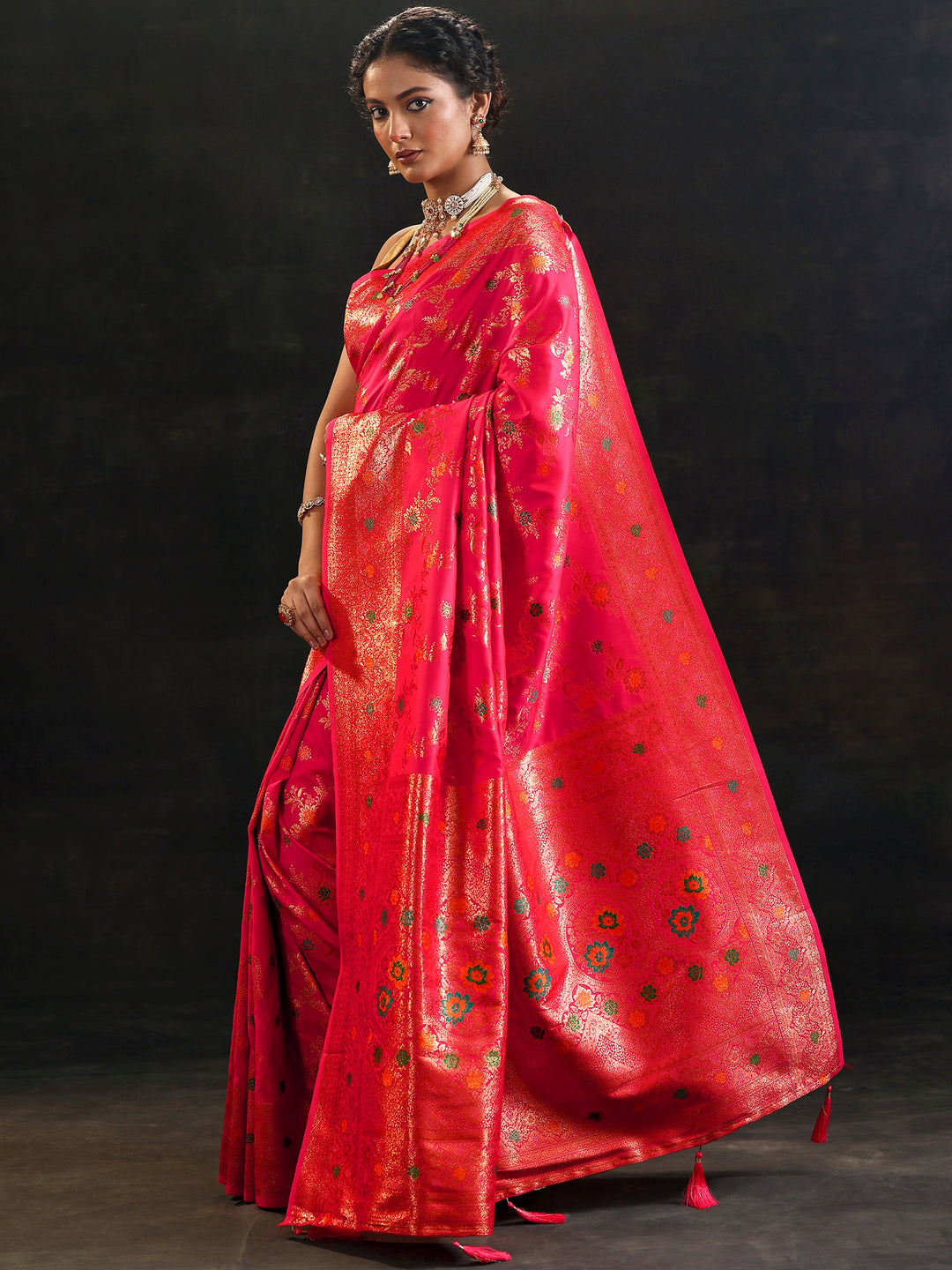  Pink Woven Design Silk Blend Saree With Unstitched Blouse Piece 