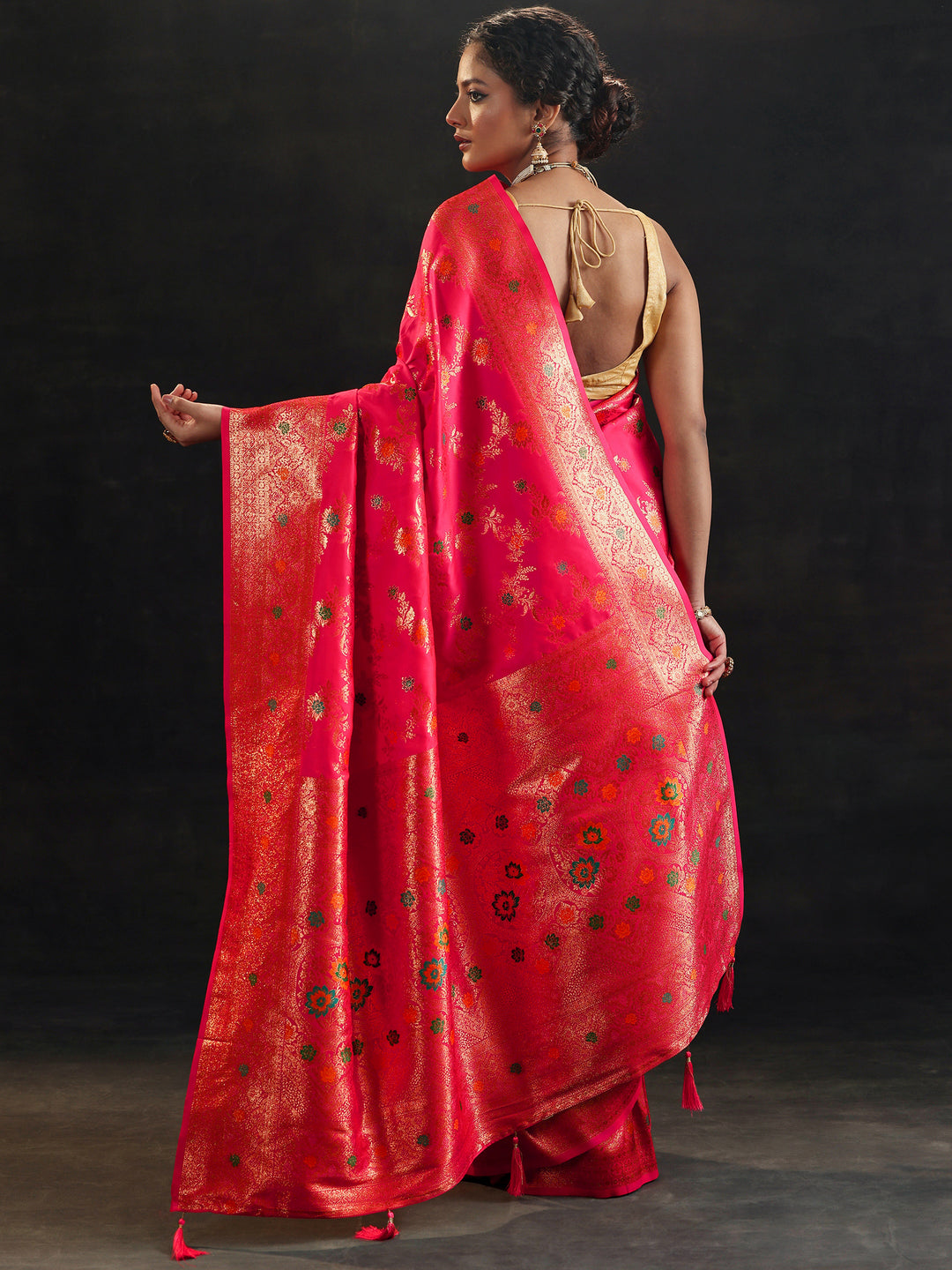  Pink Woven Design Silk Blend Saree With Unstitched Blouse Piece 