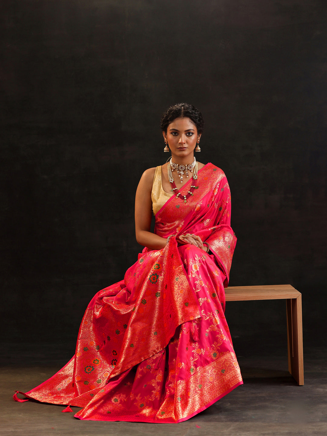  Pink Woven Design Silk Blend Saree With Unstitched Blouse Piece 