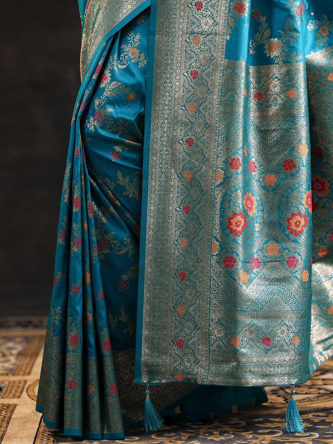  Blue Woven Design Silk Blend Saree With Unstitched Blouse Piece 