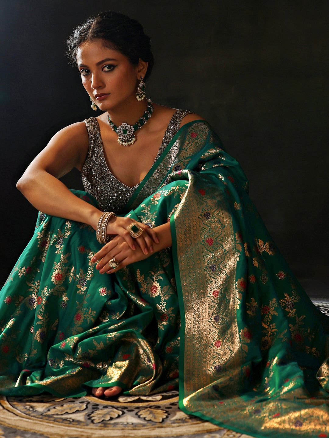  Green Woven Design Silk Blend Saree With Unstitched Blouse Piece 
