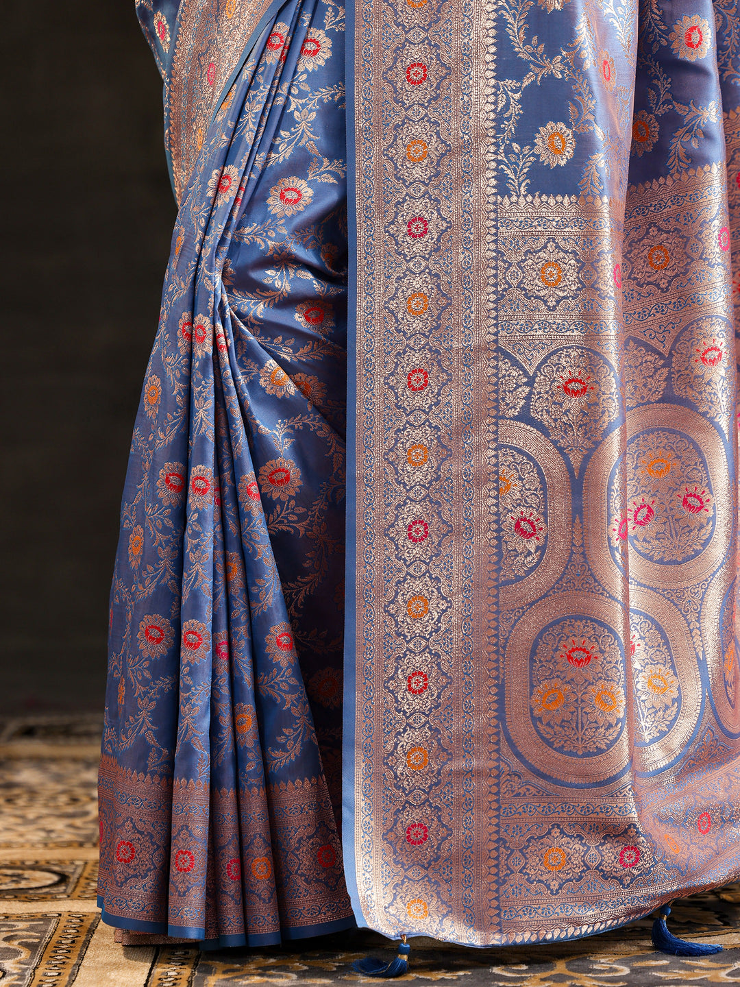  Blue Woven Design Silk Blend Saree With Unstitched Blouse Piece 