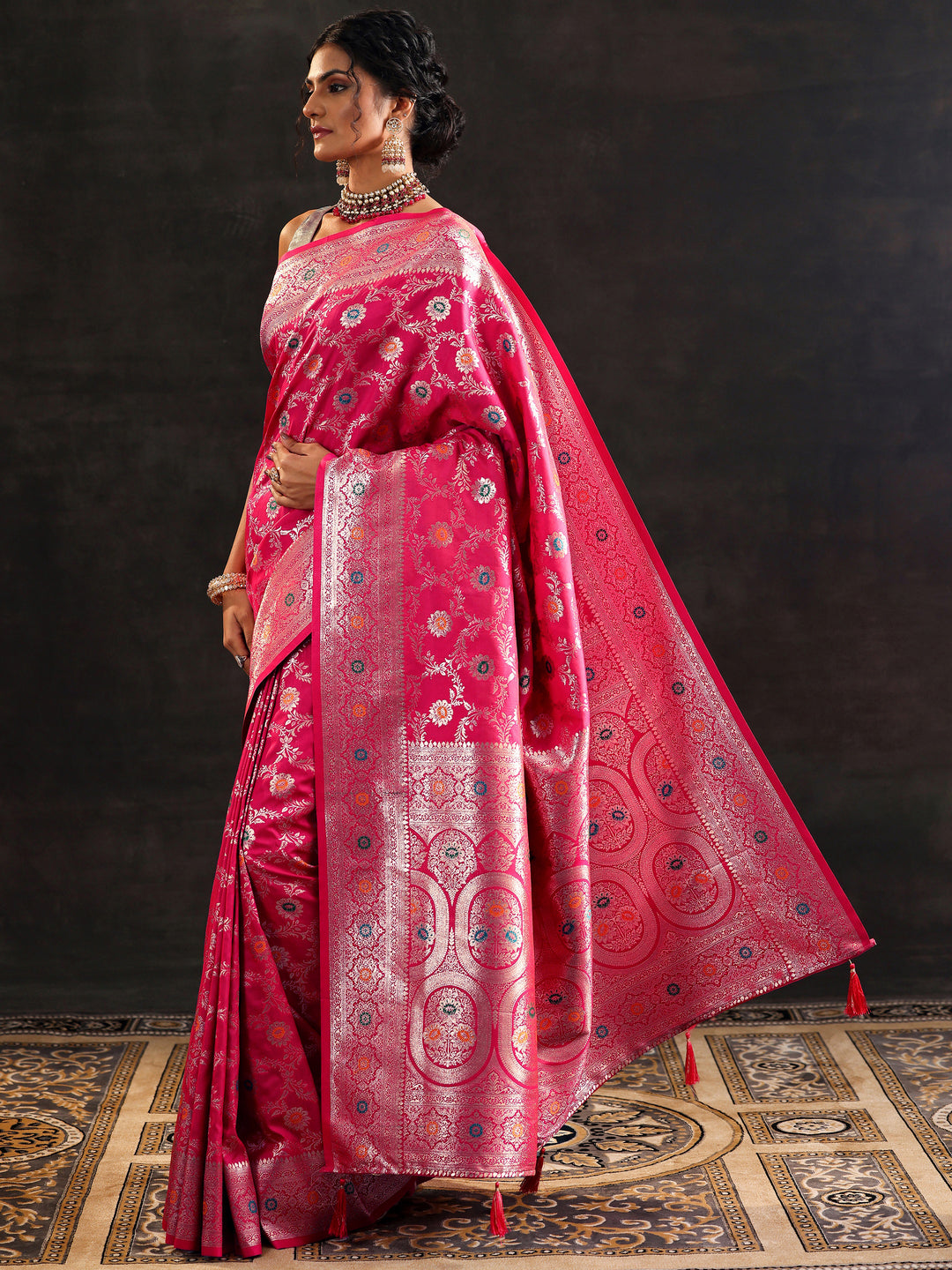  Pink Woven Design Silk Blend Saree With Unstitched Blouse Piece 