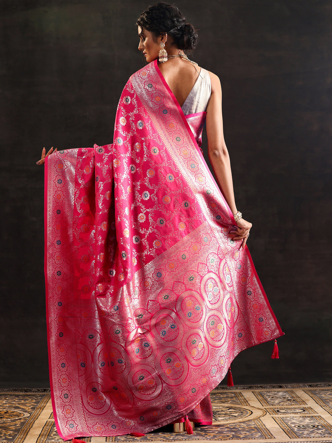  Pink Woven Design Silk Blend Saree With Unstitched Blouse Piece 