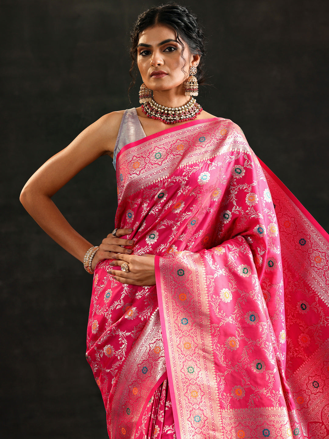  Pink Woven Design Silk Blend Saree With Unstitched Blouse Piece 