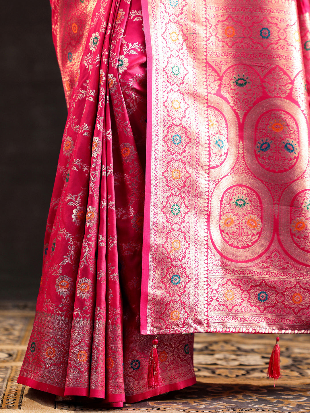  Pink Woven Design Silk Blend Saree With Unstitched Blouse Piece 