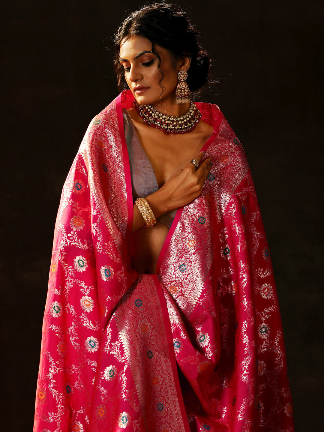 Pink Woven Design Silk Blend Saree With Unstitched Blouse Piece