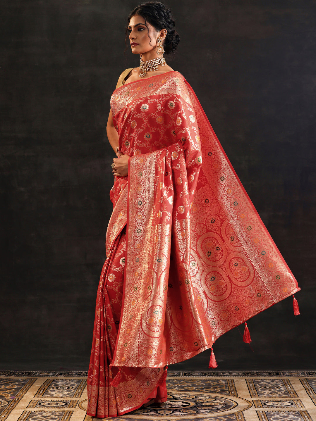  Rust Woven Design Silk Blend Saree With Unstitched Blouse Piece 