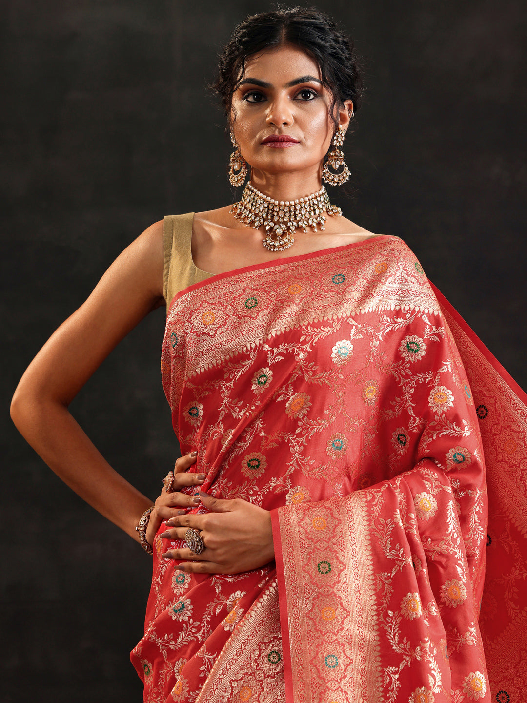  Rust Woven Design Silk Blend Saree With Unstitched Blouse Piece 