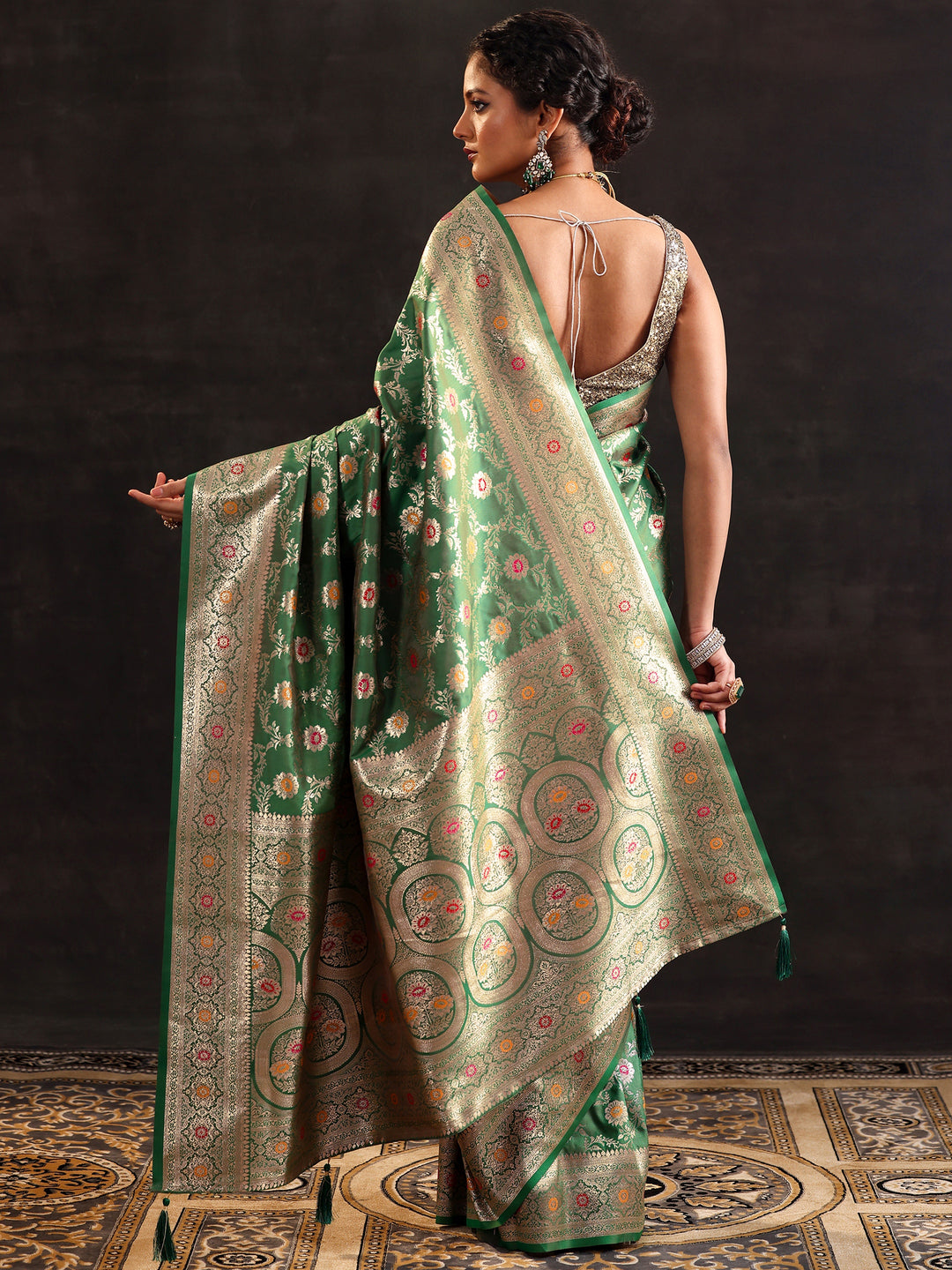  Green Woven Design Silk Blend Saree With Unstitched Blouse Piece 