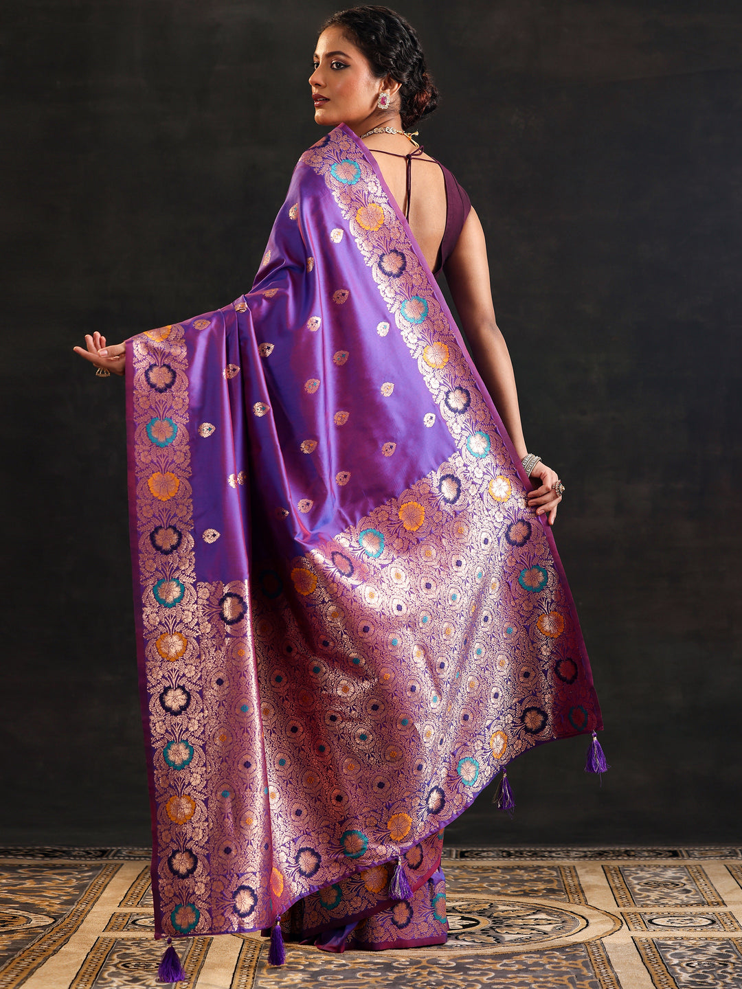  Purple Woven Design Silk Blend Saree With Unstitched Blouse Piece 