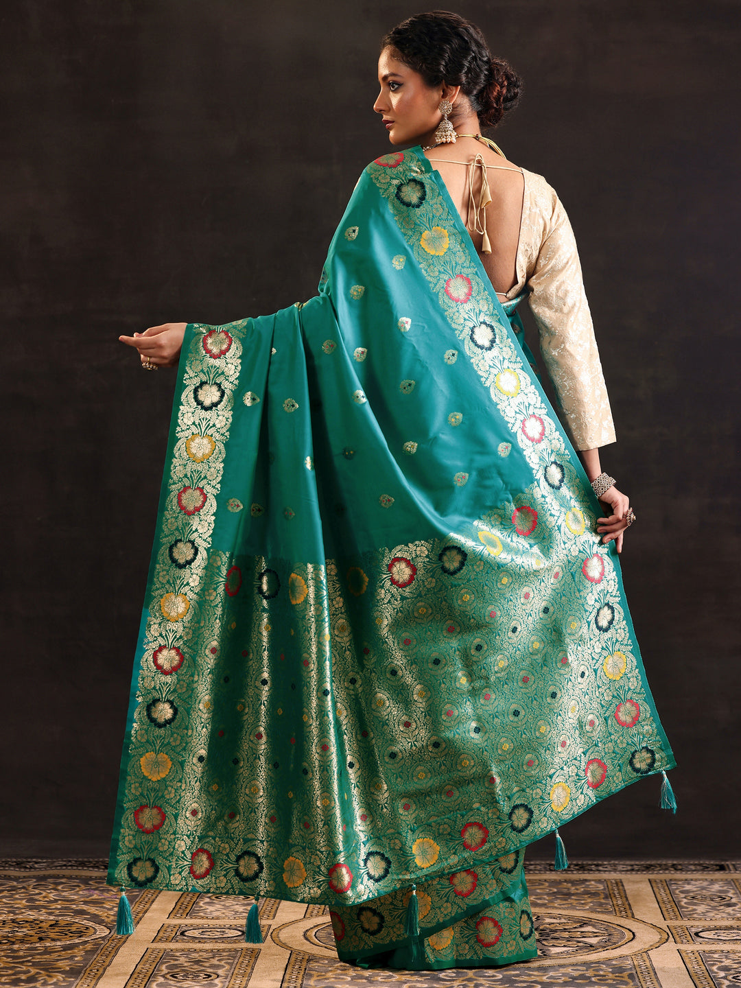  Green Woven Design Silk Blend Saree With Unstitched Blouse Piece 