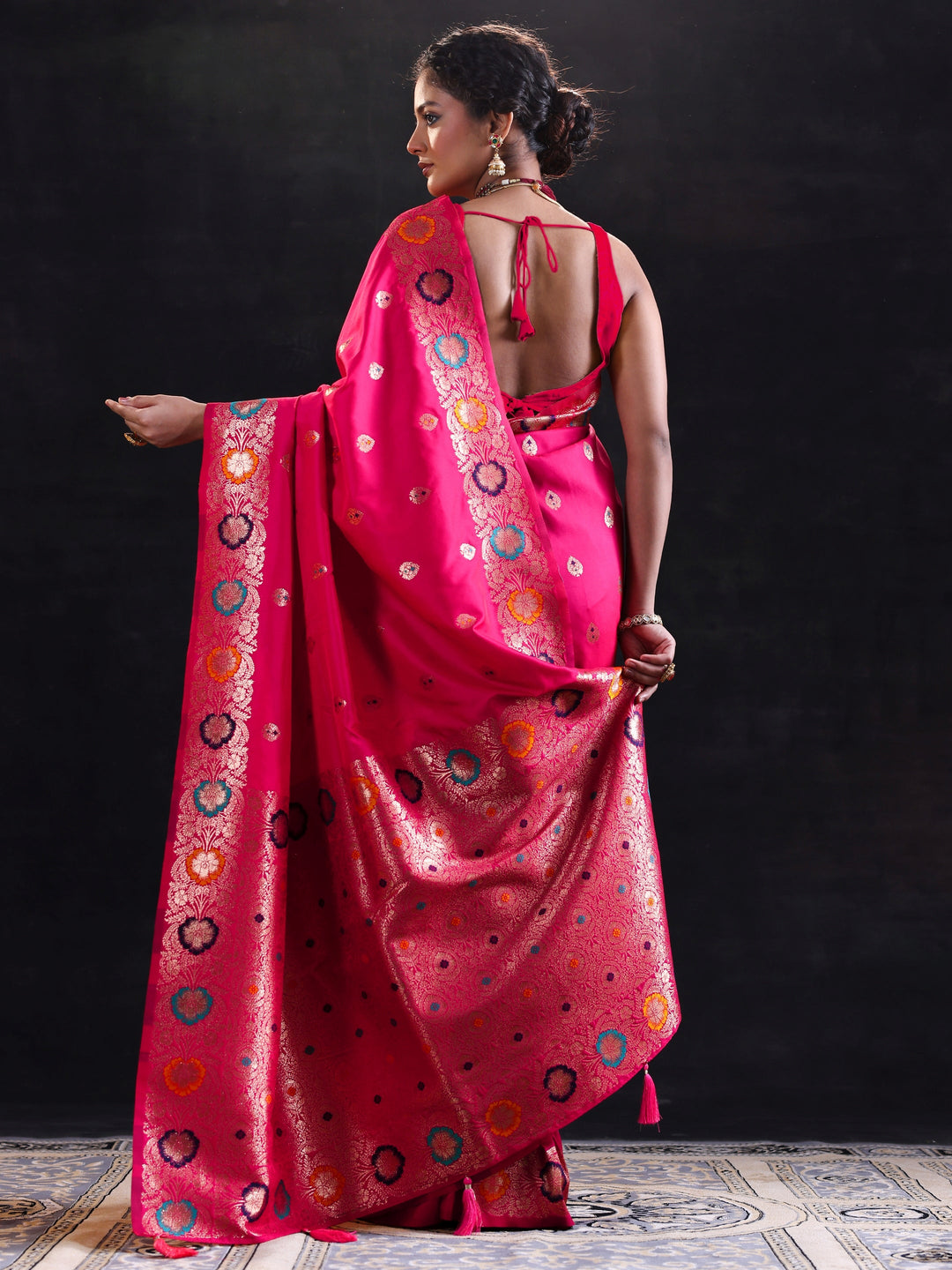  Pink Woven Design Silk Blend Saree With Unstitched Blouse Piece 