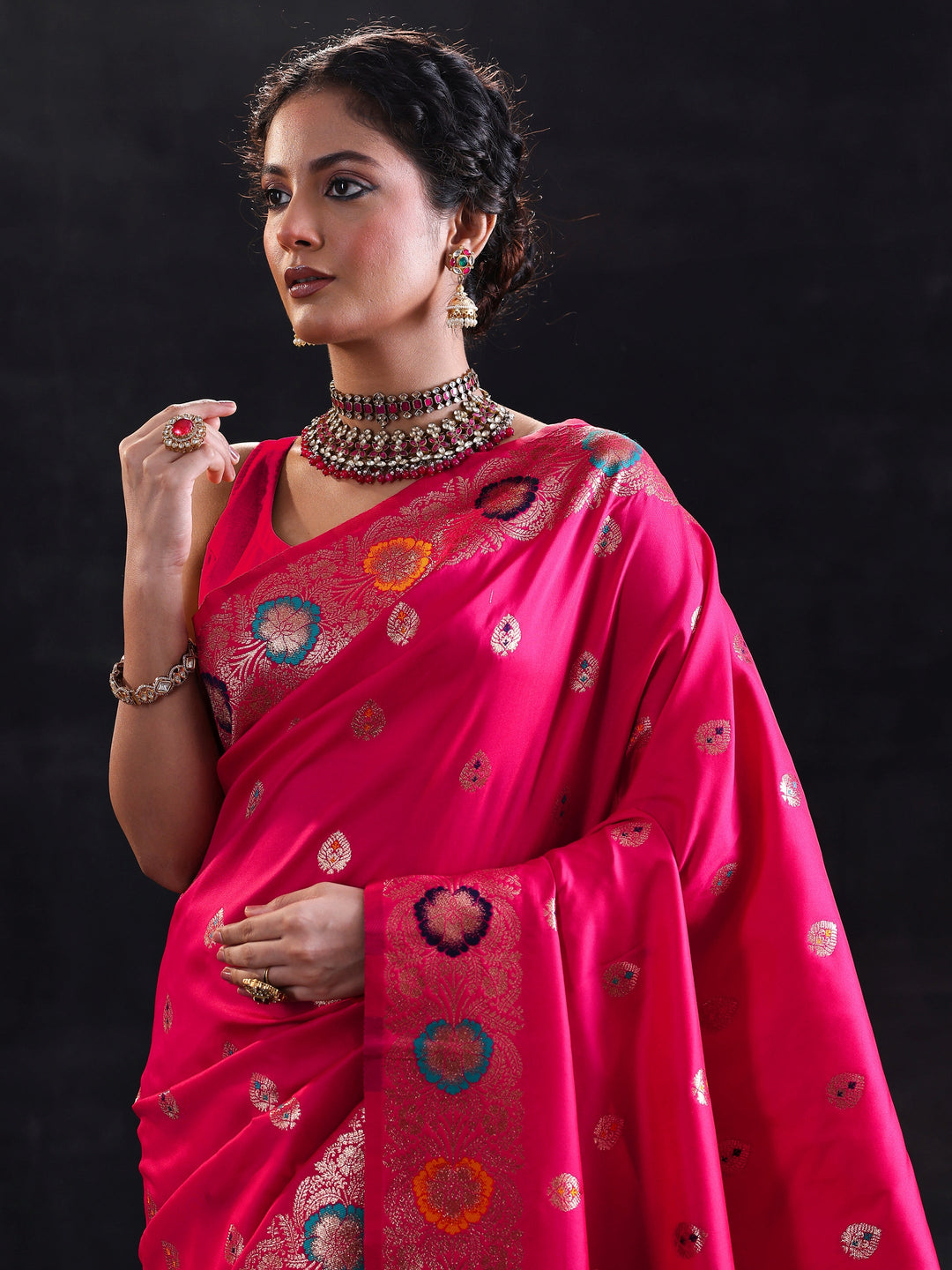  Pink Woven Design Silk Blend Saree With Unstitched Blouse Piece 