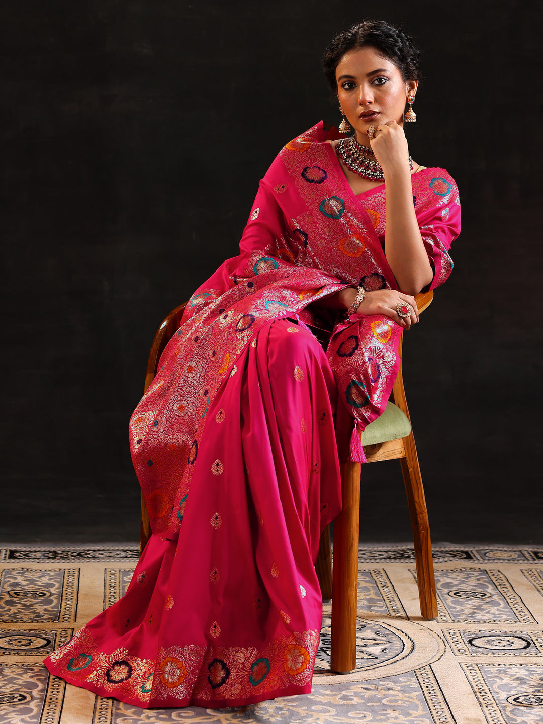  Pink Woven Design Silk Blend Saree With Unstitched Blouse Piece 