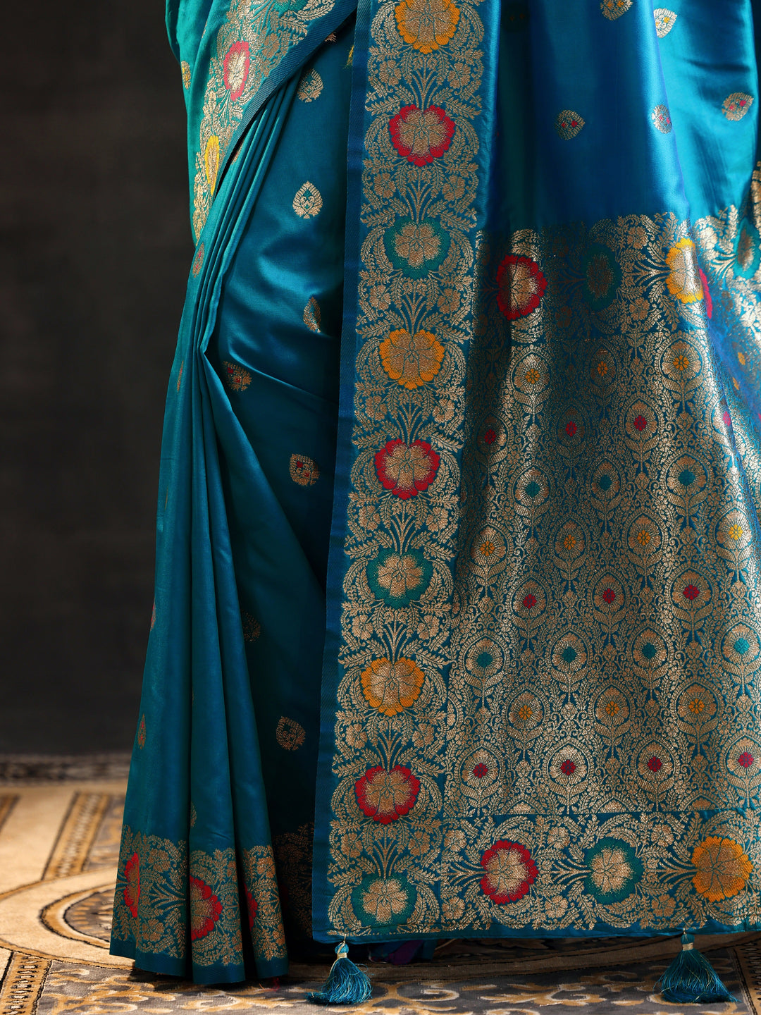  Blue Woven Design Silk Blend Saree With Unstitched Blouse Piece 