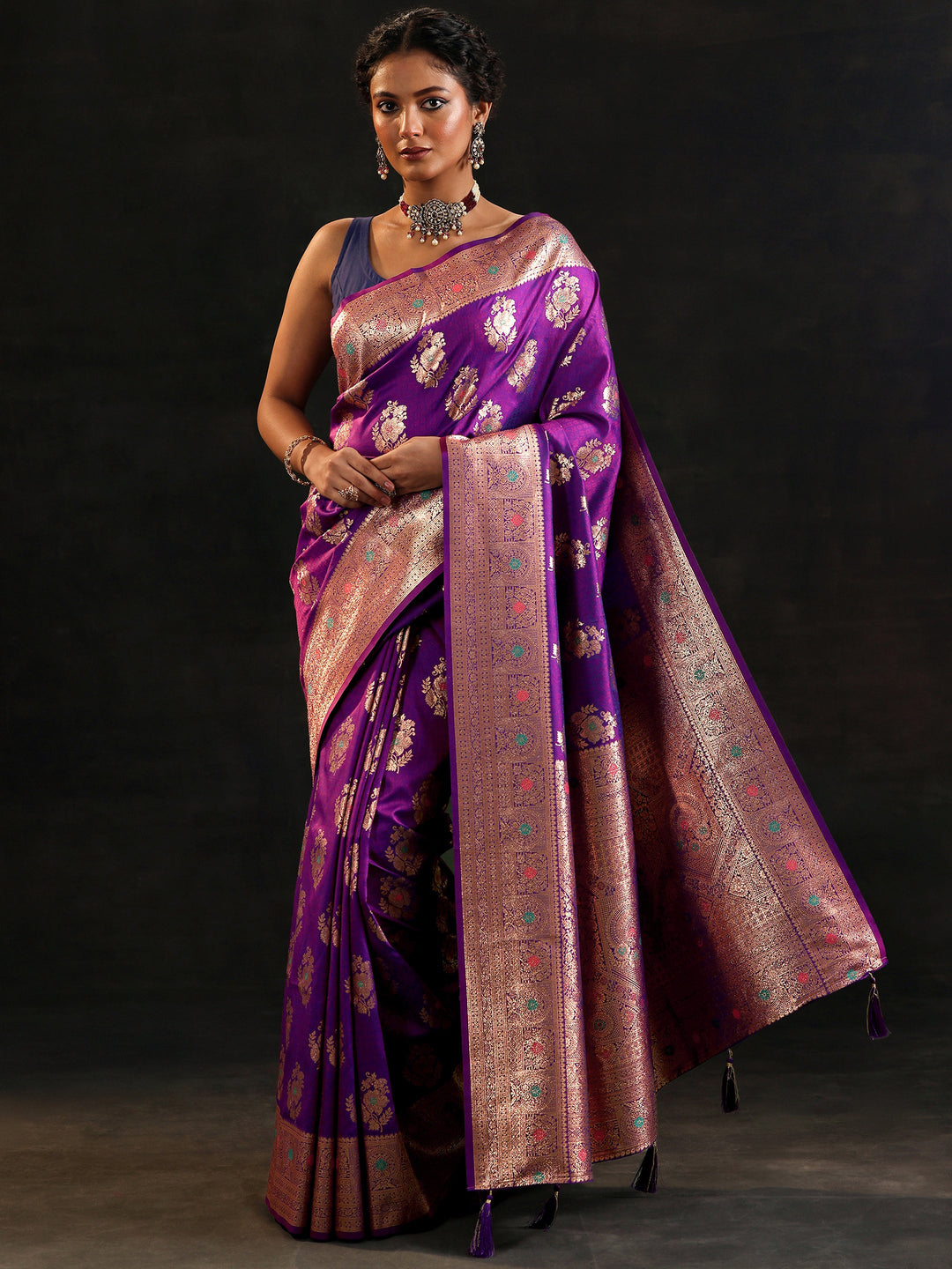  Purple Woven Design Silk Blend Saree With Unstitched Blouse Piece 