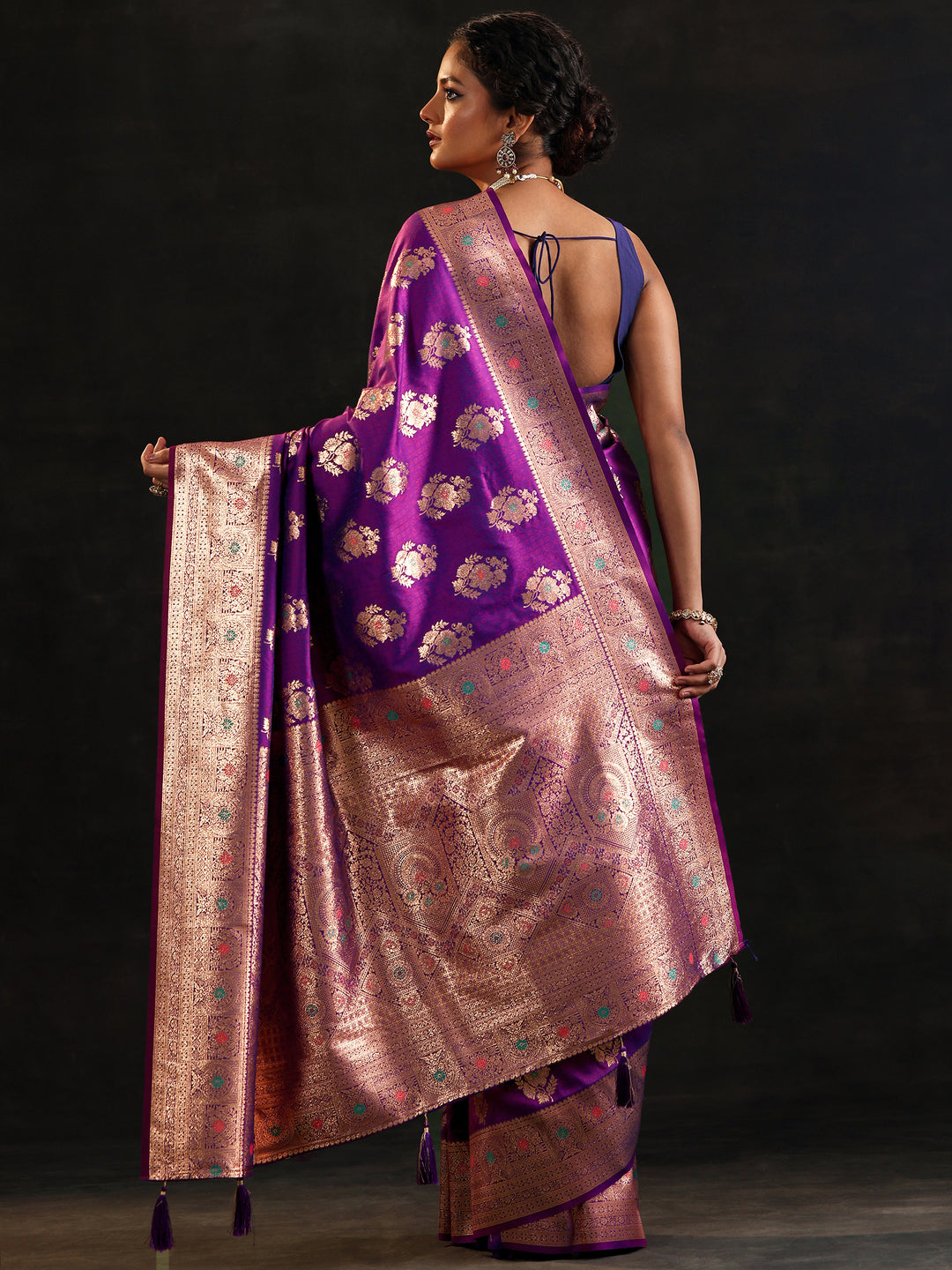  Purple Woven Design Silk Blend Saree With Unstitched Blouse Piece 