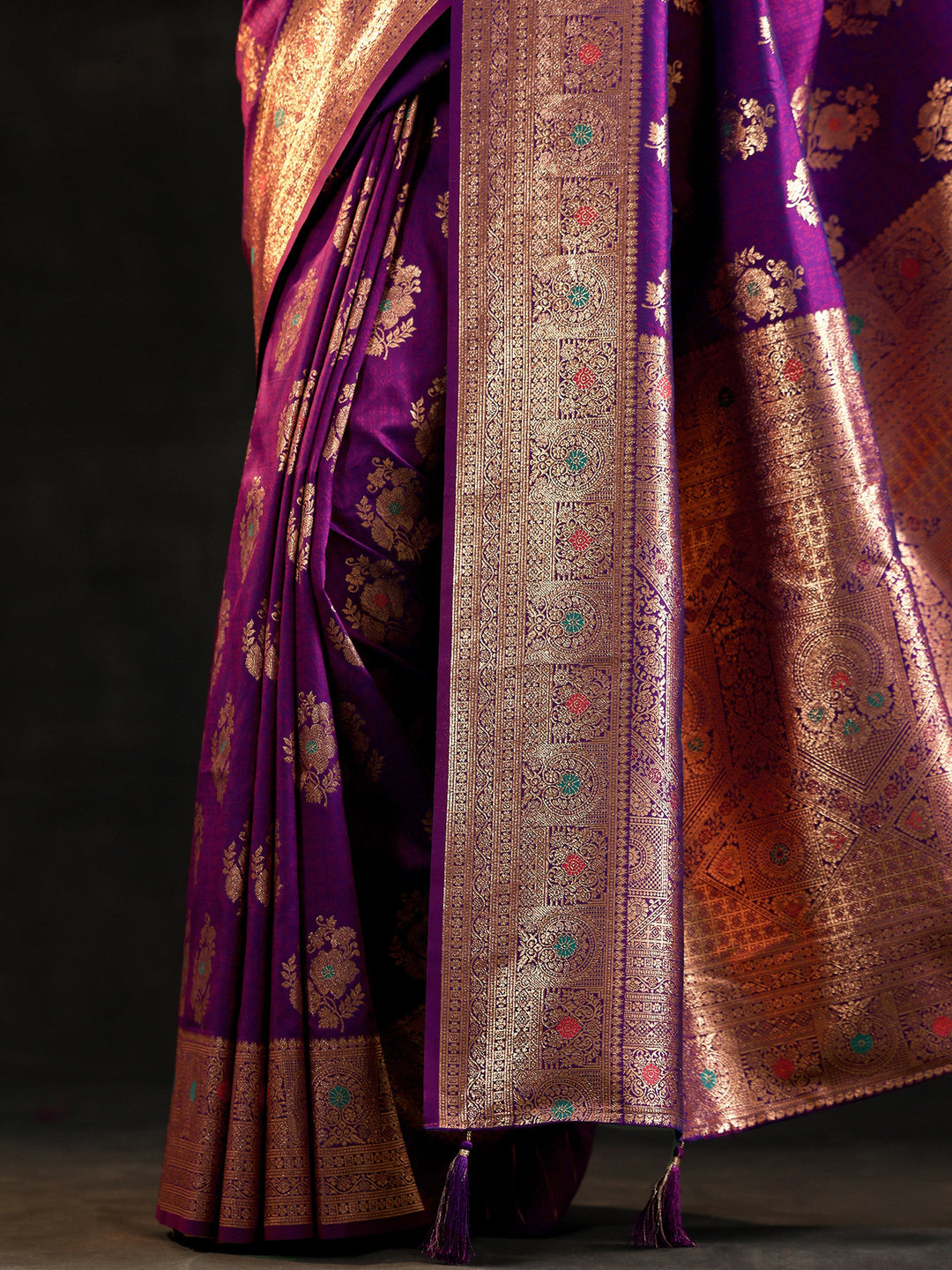  Purple Woven Design Silk Blend Saree With Unstitched Blouse Piece 