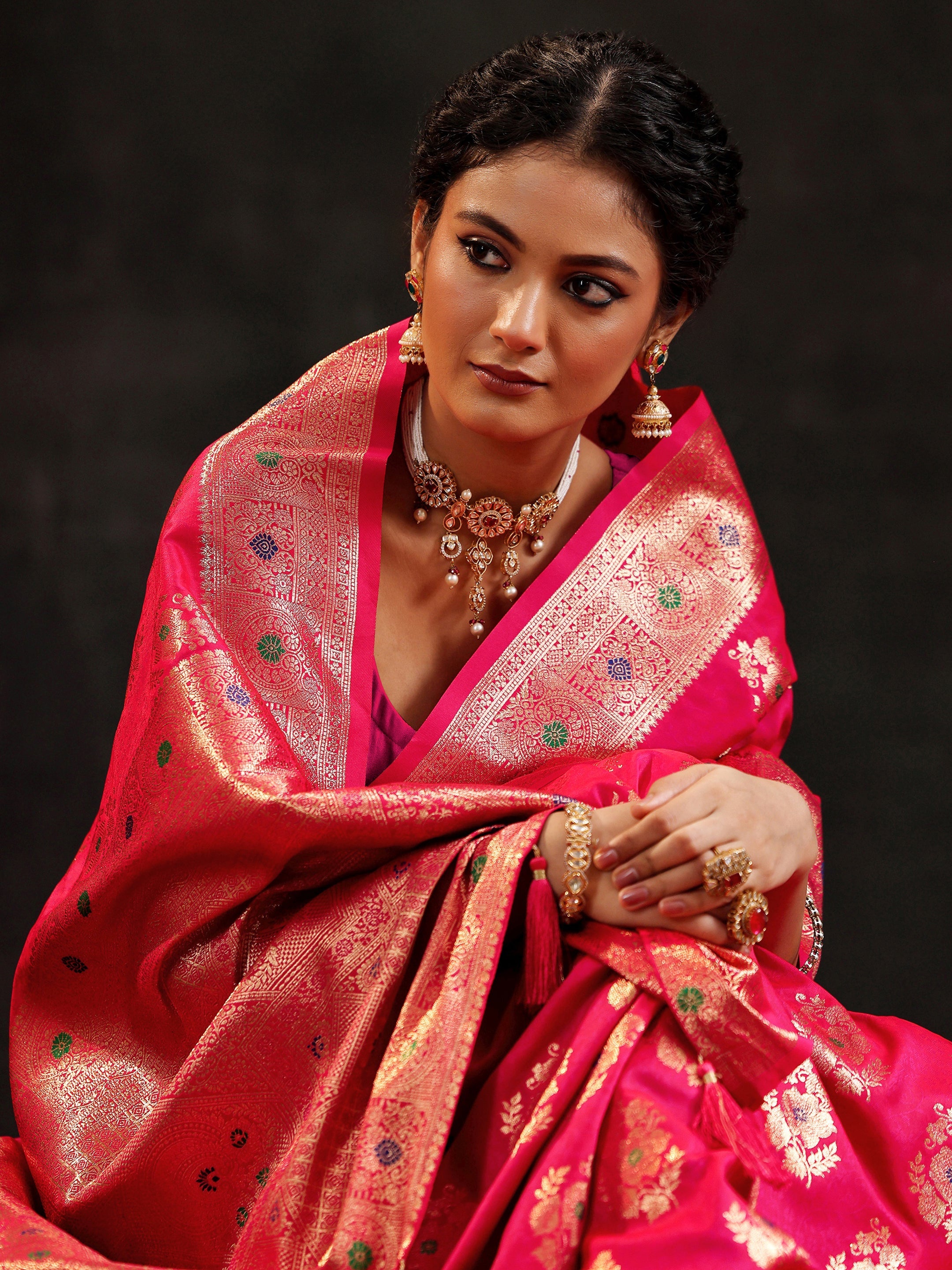 libas Pink Woven Design Silk Blend Saree With Unstitched Blouse Piece-picture-23
