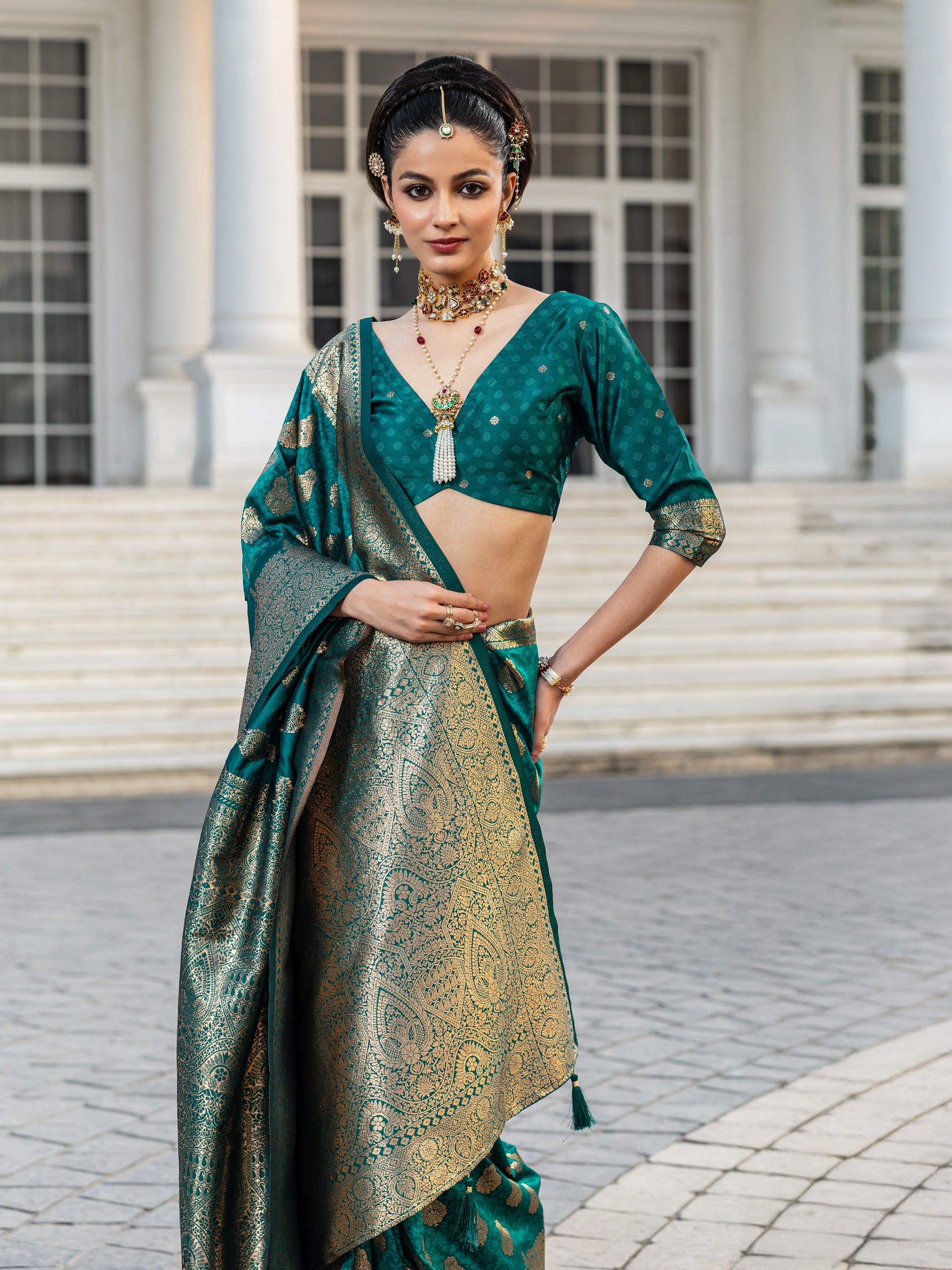 libas Teal Woven Design Silk Blend Saree With Unstitched Blouse Piece-picture-36
