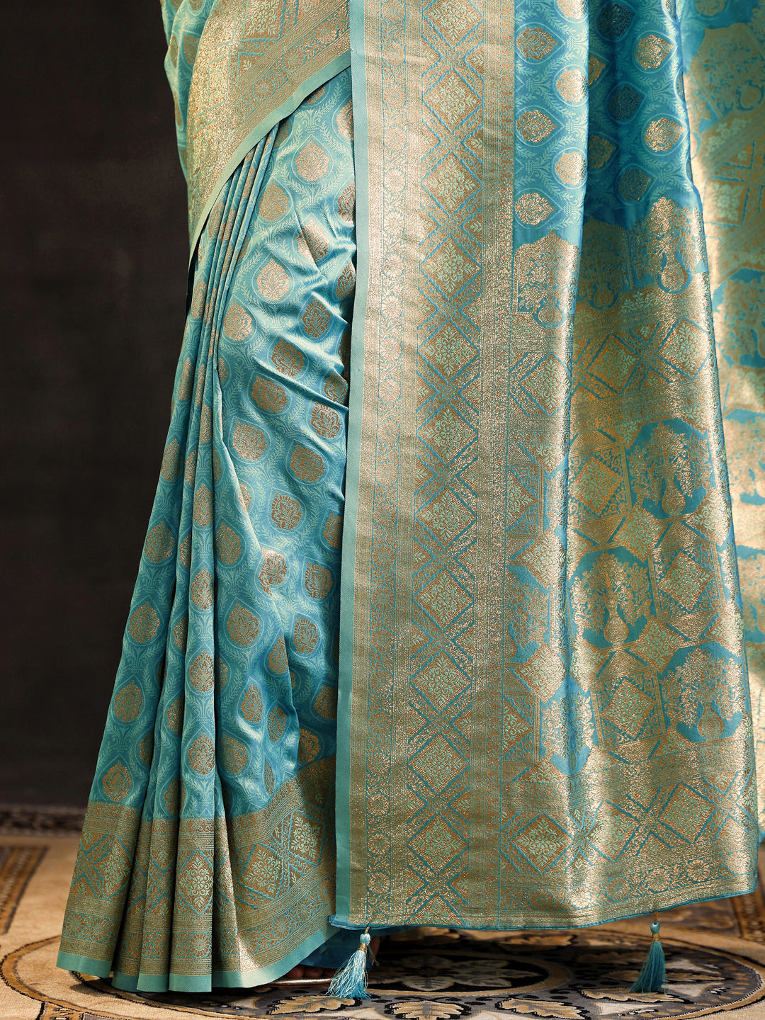  Blue Woven Design Silk Blend Saree With Unstitched Blouse Piece 
