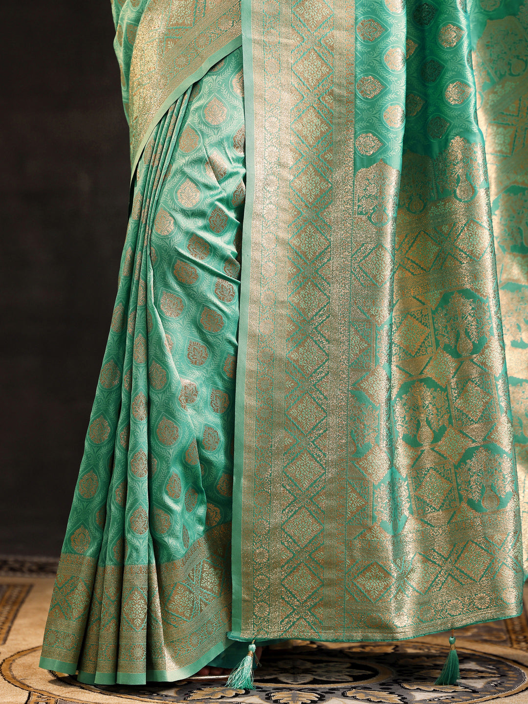  Sea Green Woven Design Silk Blend Saree With Unstitched Blouse Piece 