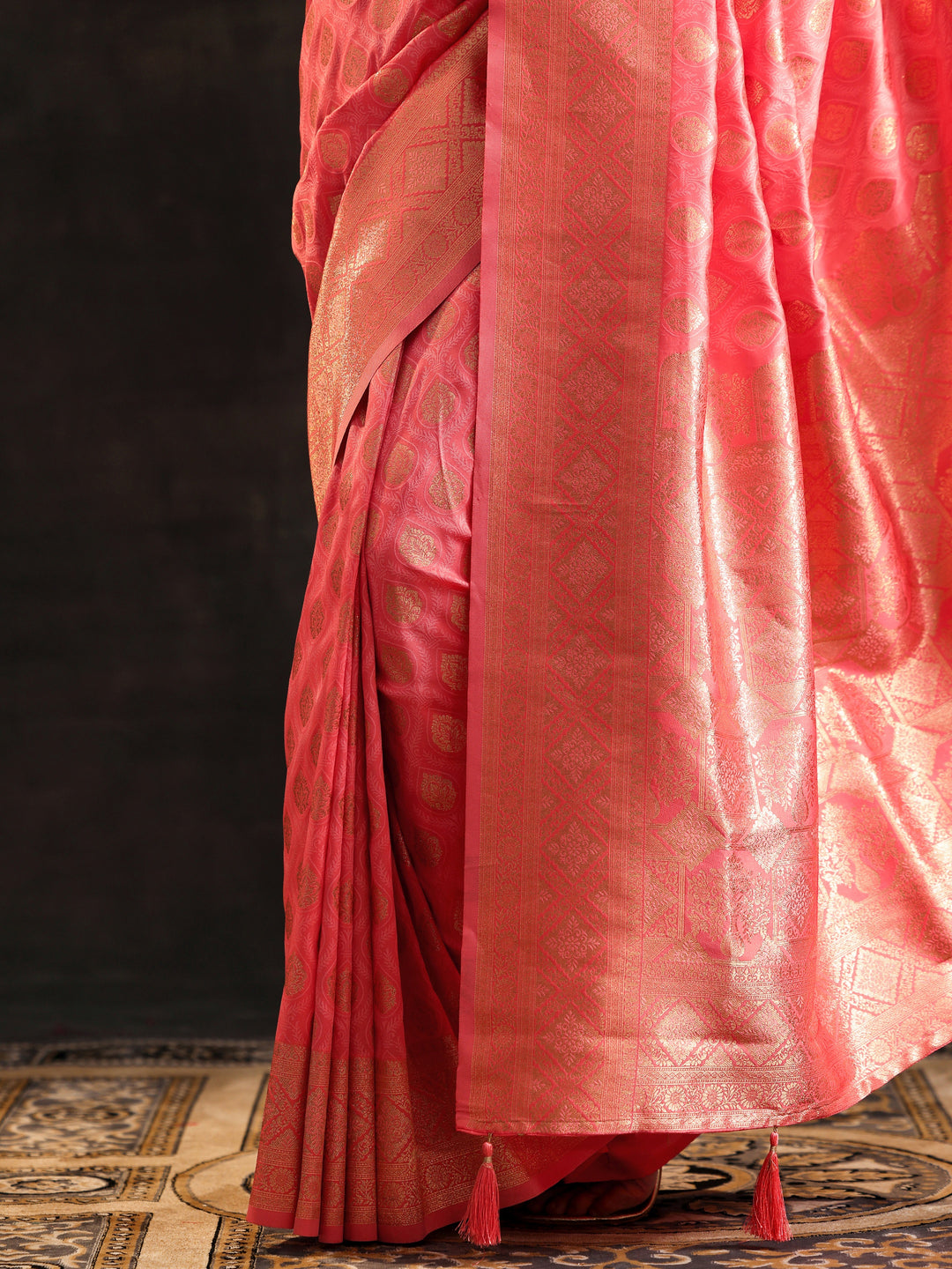  Peach Woven Design Silk Blend Saree With Unstitched Blouse Piece 