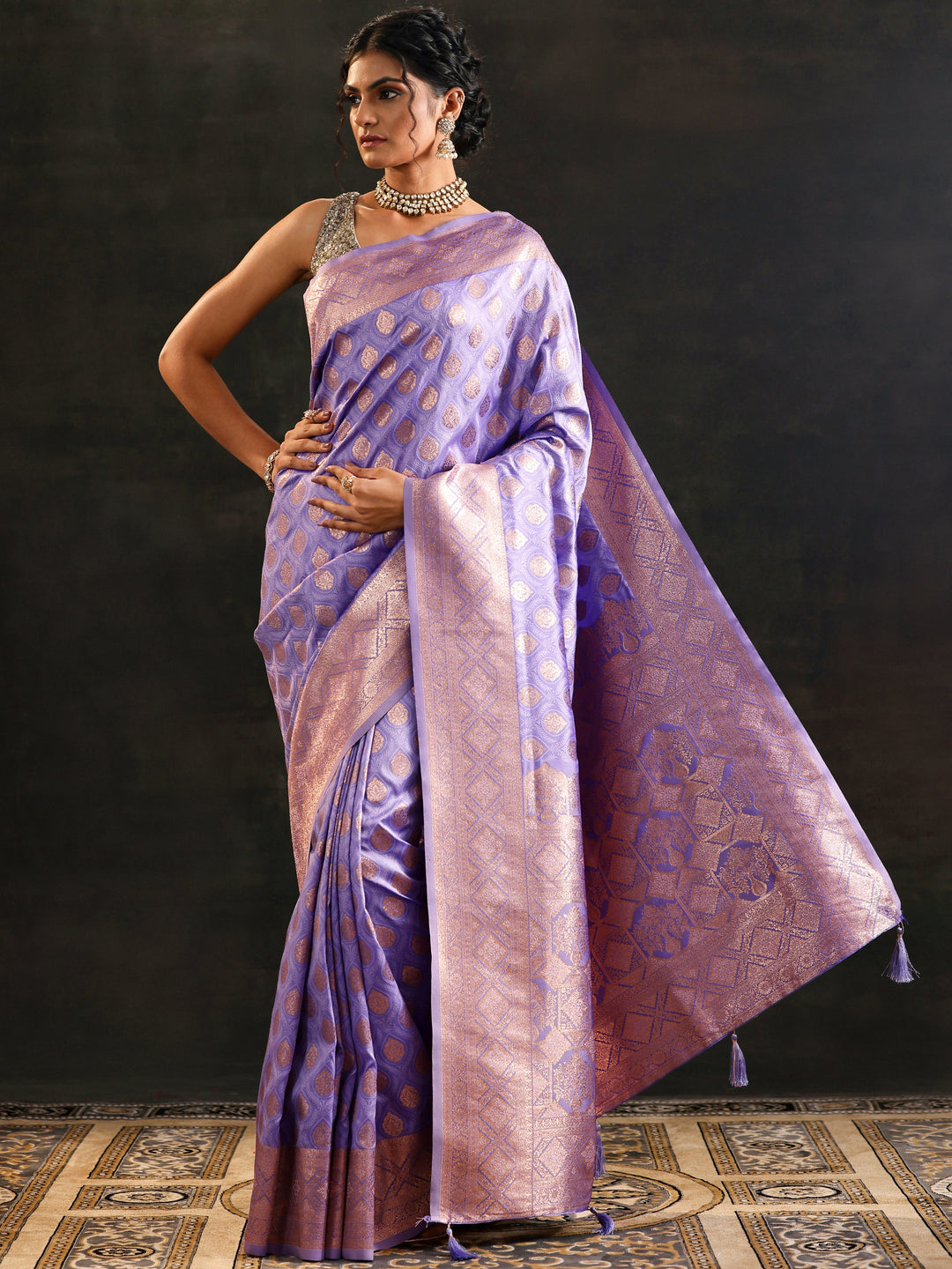  Lavender Woven Design Silk Blend Saree With Unstitched Blouse Piece 