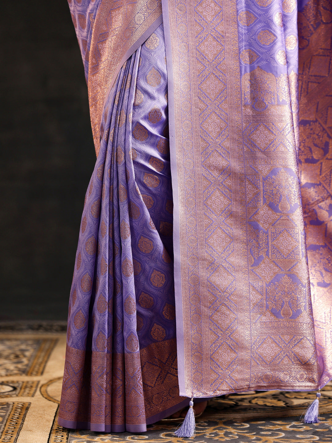  Lavender Woven Design Silk Blend Saree With Unstitched Blouse Piece 