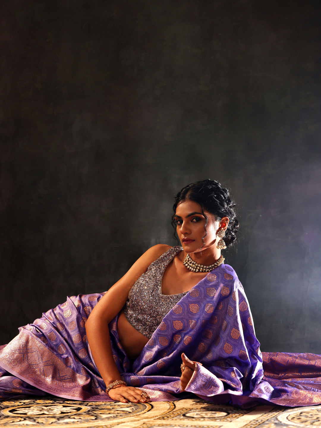  Lavender Woven Design Silk Blend Saree With Unstitched Blouse Piece 