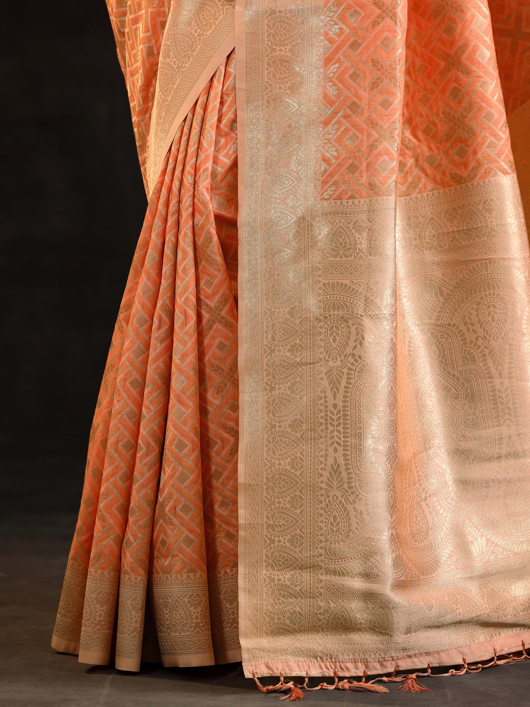  Orange Woven Design Silk Blend Saree With Unstitched Blouse Piece 