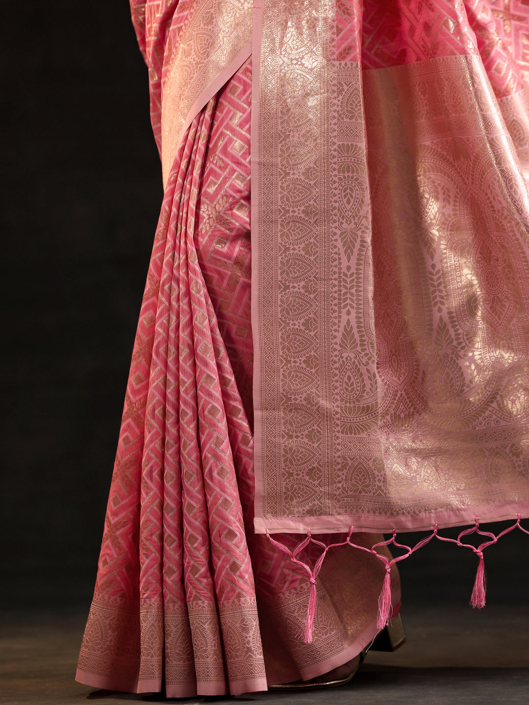  Pink Woven Design Silk Blend Saree With Unstitched Blouse Piece 