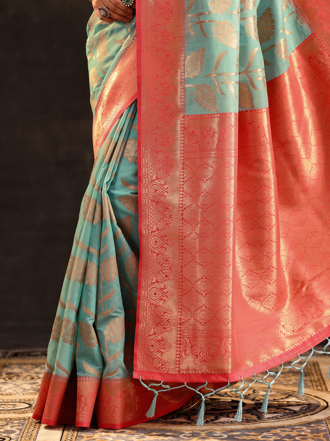  Blue Woven Design Silk Blend Saree With Unstitched Blouse Piece 