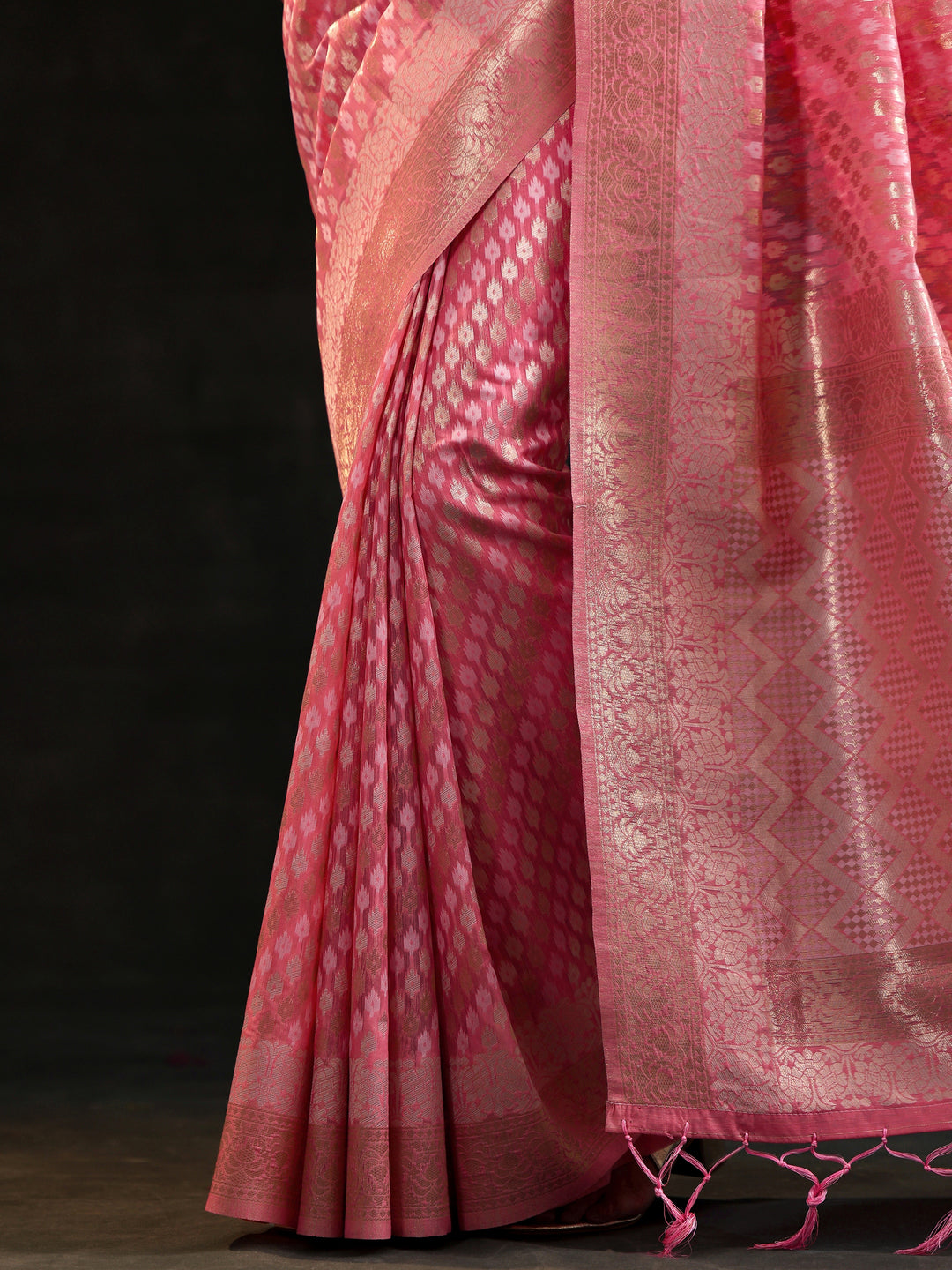  Pink Woven Design Silk Blend Saree With Unstitched Blouse Piece 