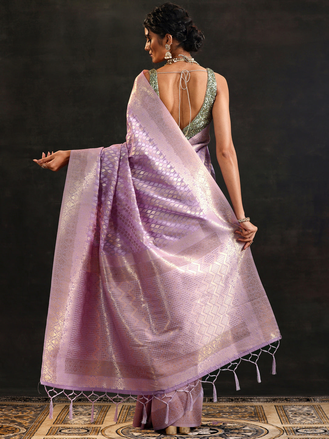  Lavender Woven Design Silk Blend Saree With Unstitched Blouse Piece 