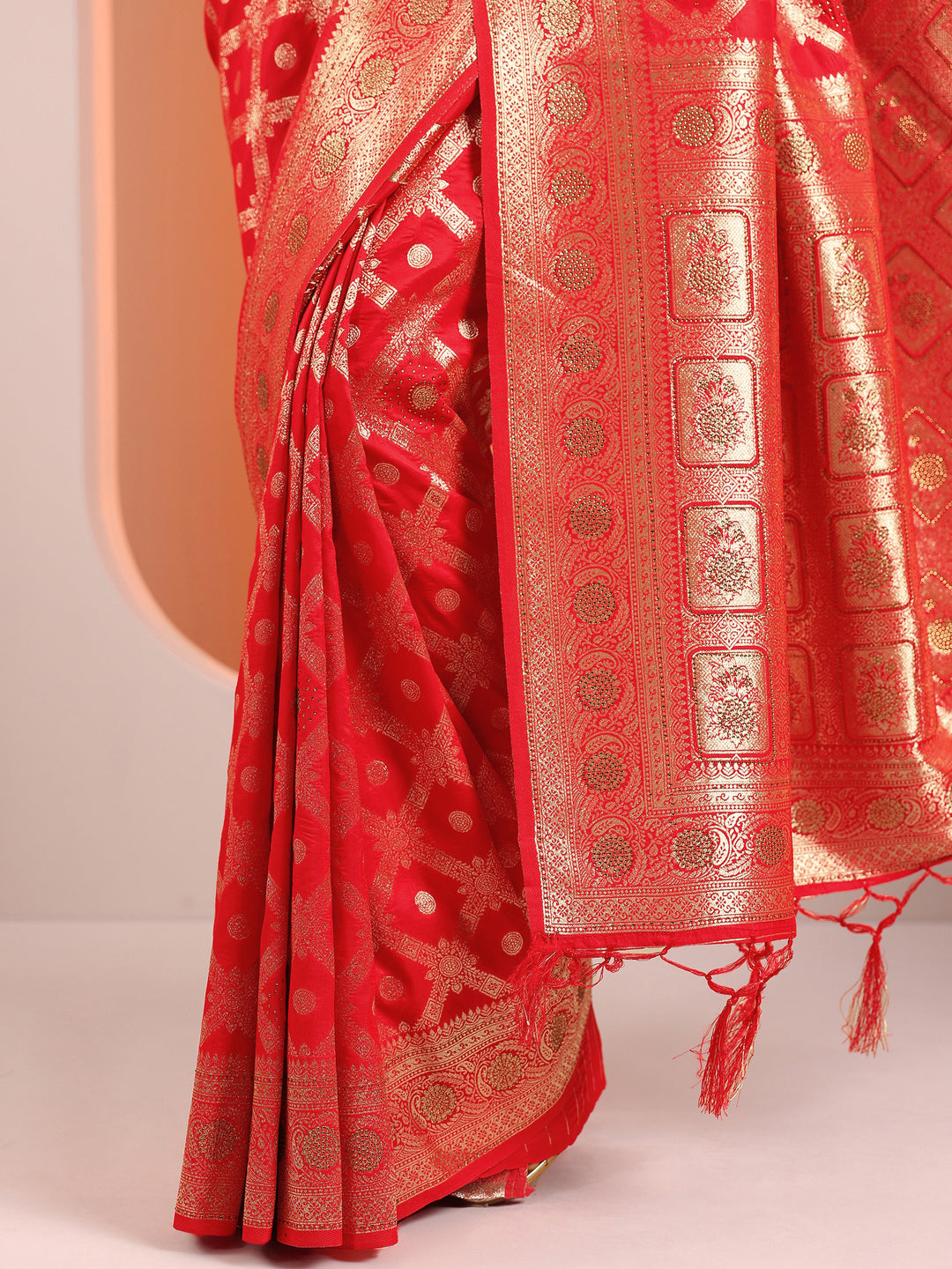  Red Woven Design Silk Blend Saree With Unstitched Blouse Piece 