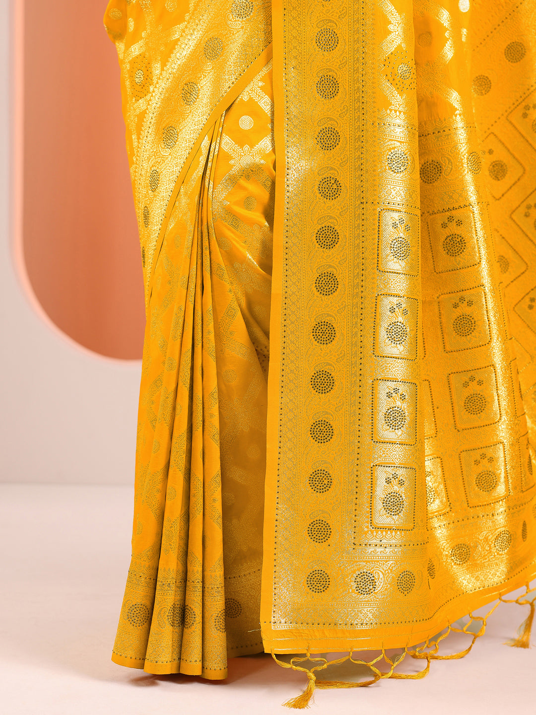 Yellow Woven Design Silk Blend Saree With Unstitched Blouse Piece 